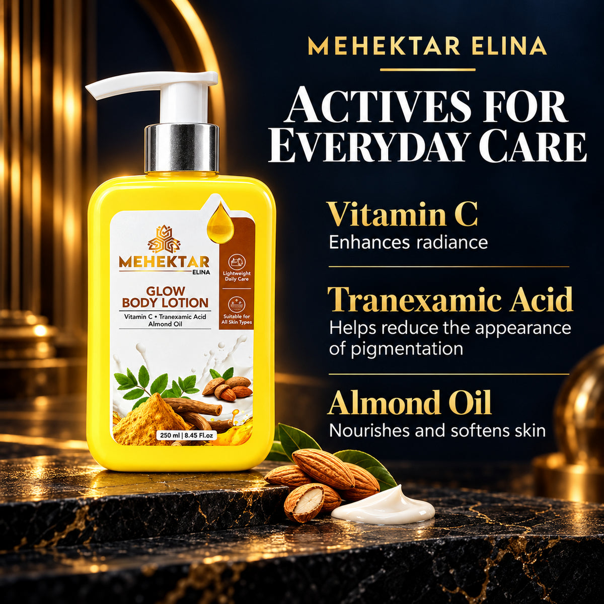 MEHEKTAR ELINA Glow Body Lotion with Vitamin C, 250 ml