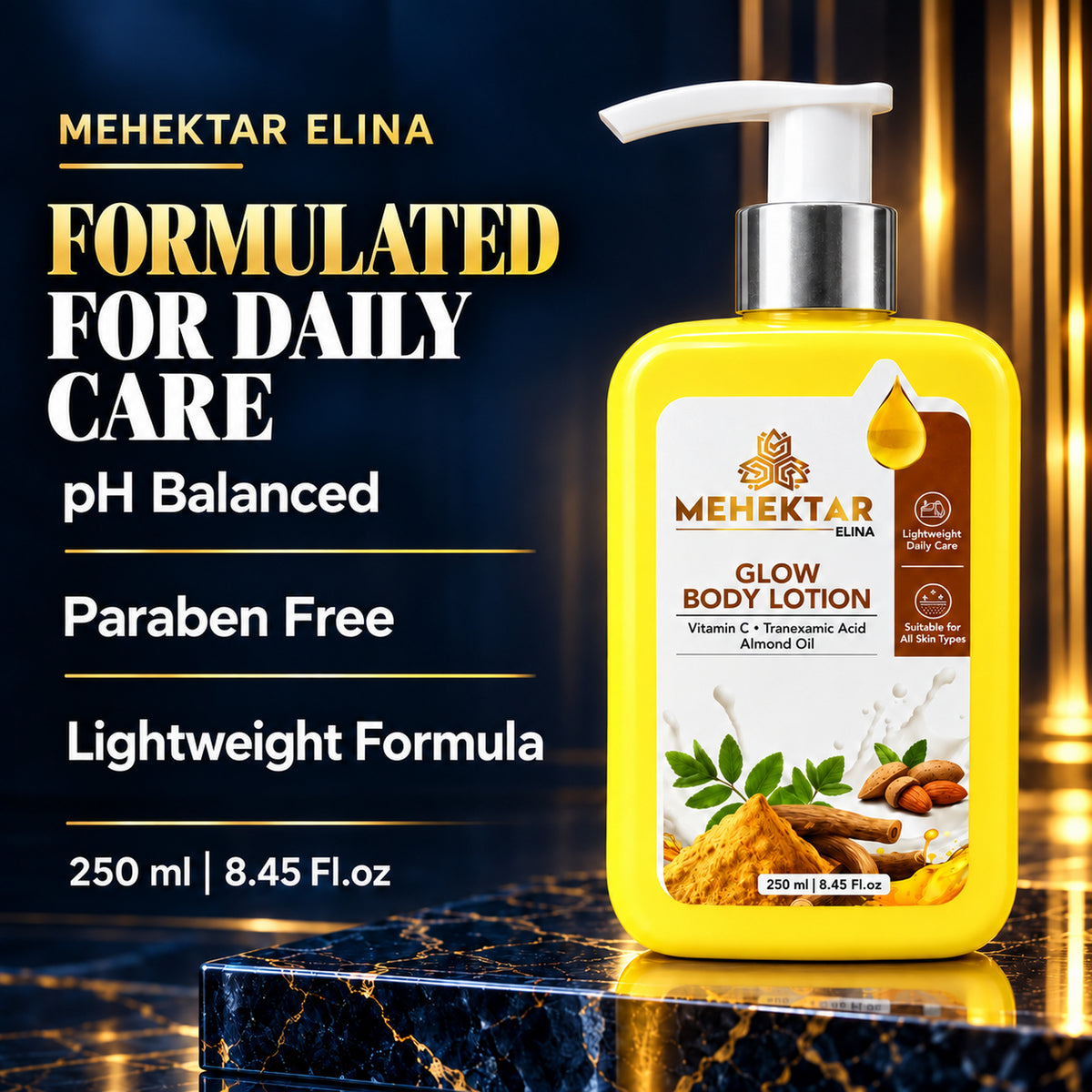 MEHEKTAR ELINA Glow Body Lotion with Vitamin C, 250 ml