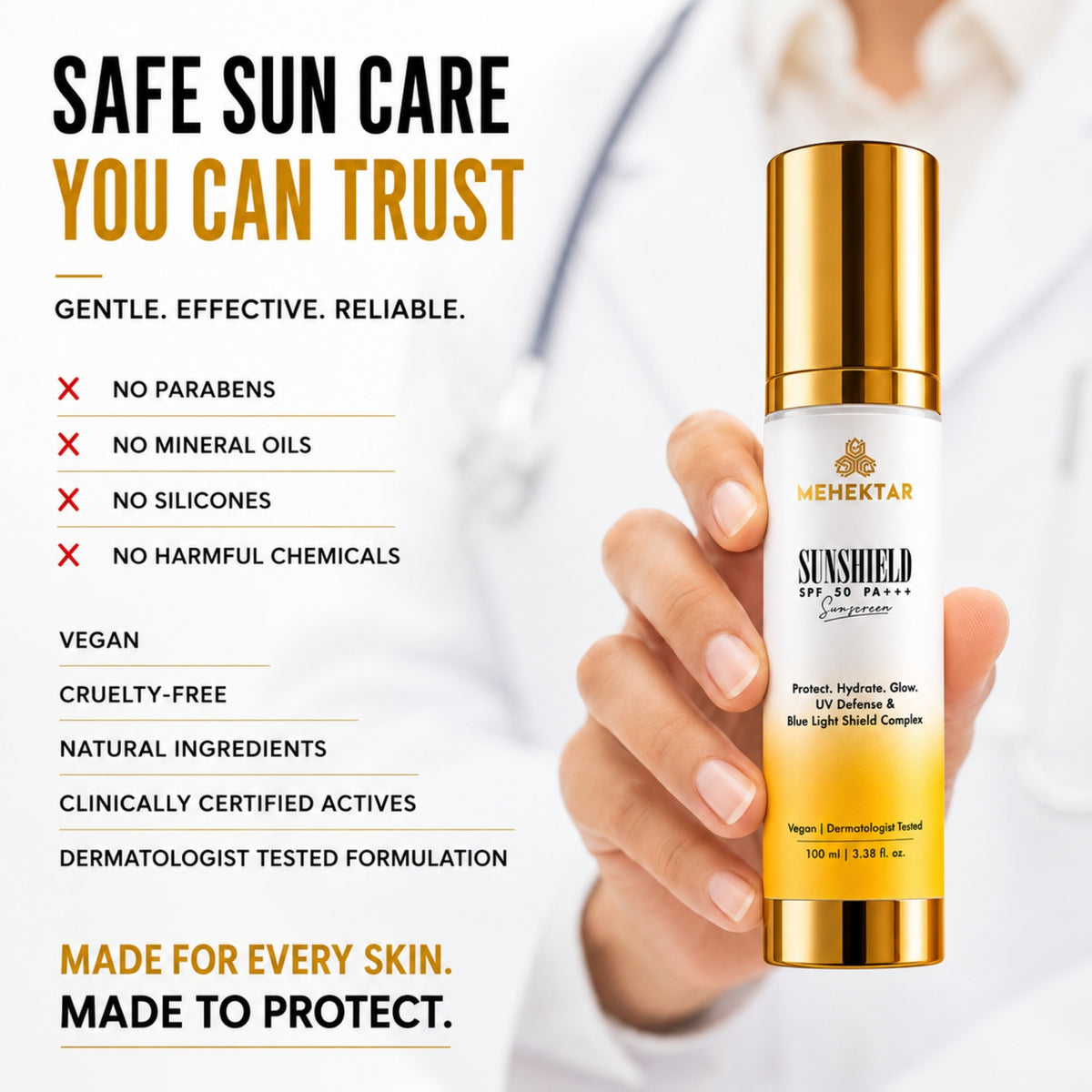 MEHEKTAR SunShield SPF 50 PA+++ Sunscreen, 100 ml