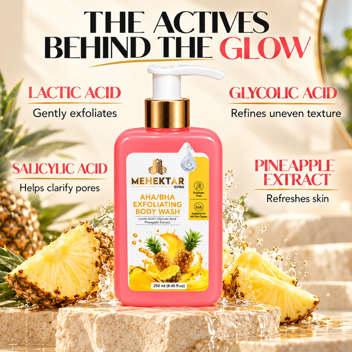 MEHEKTAR EVIRA AHA/BHA Exfoliating Body Wash, 250 ml