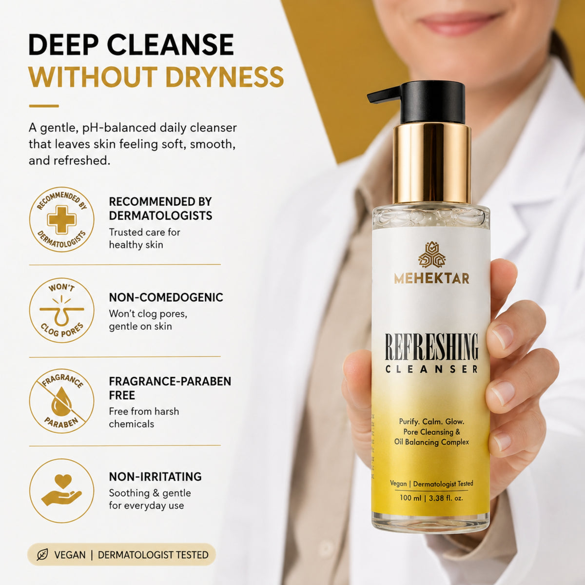 MEHEKTAR Refreshing Cleanser – Green Tea & Centella, 100 ml