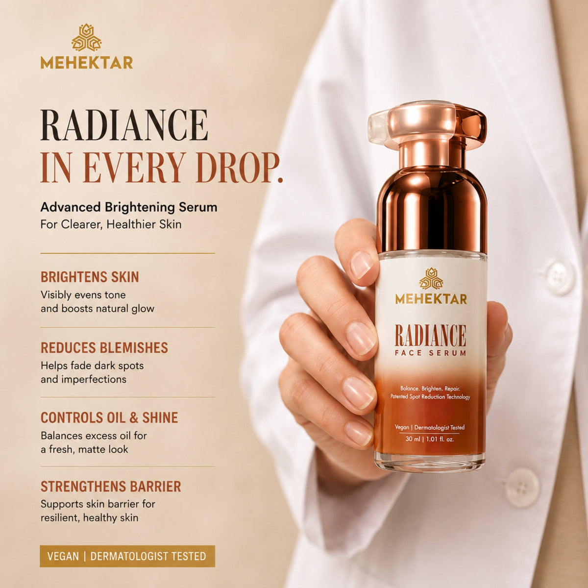 MEHEKTAR Radiance Face Serum with Niacinamide & Zinc PCA, 30 ml